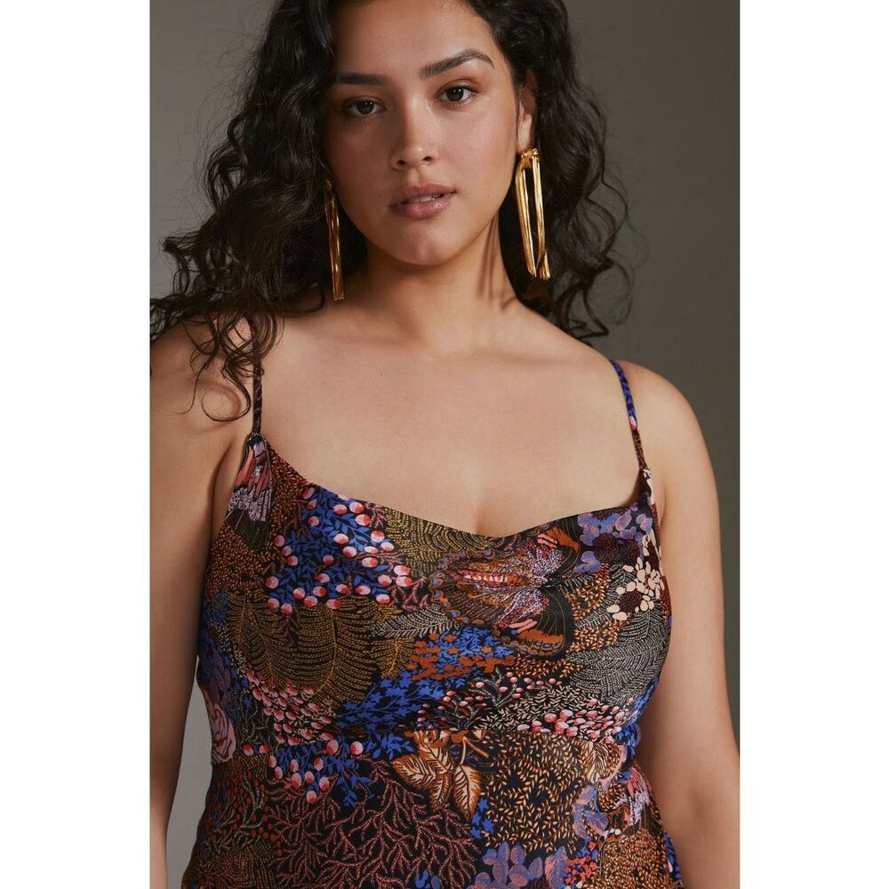 Anthropologie Sz M The Elyse Slip Dress Floral Cowl Neck Midi Multicolor - Picture 4 of 12